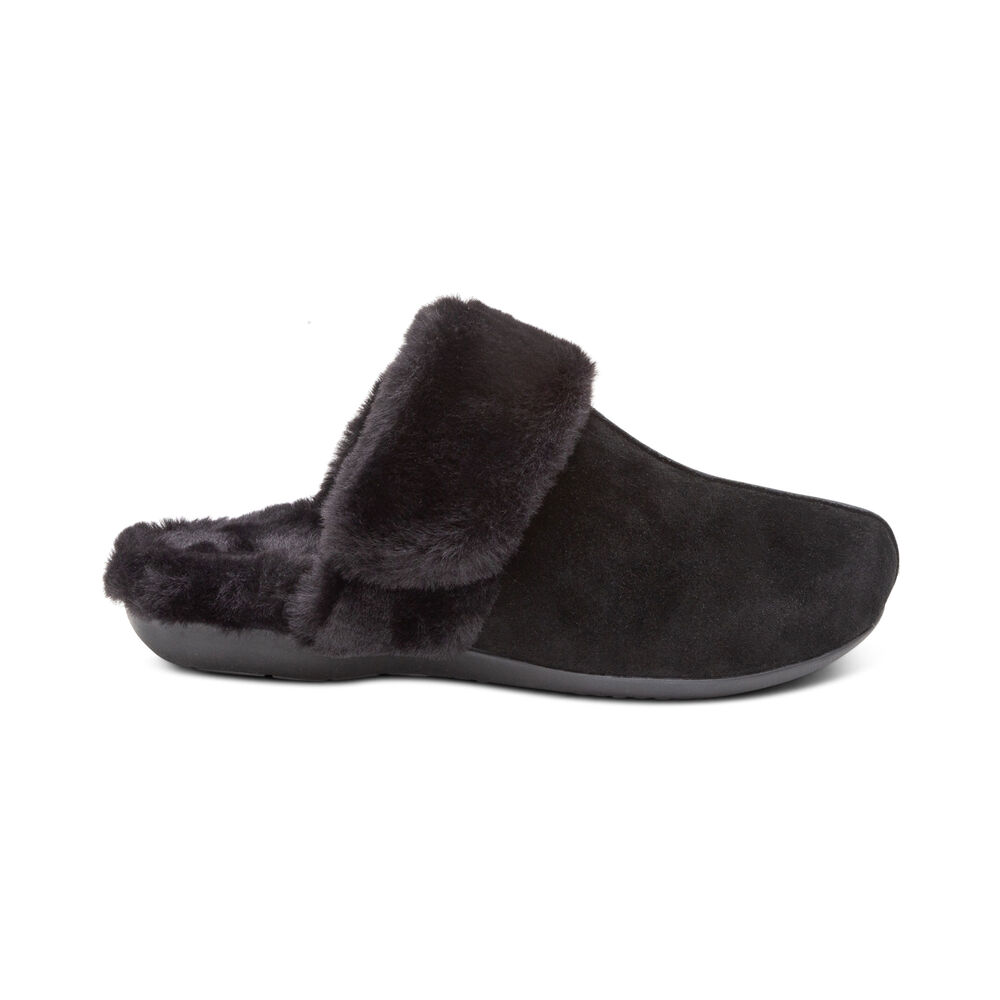 Aetrex Women's Arianna Arch Support Slippers - Black | USA 4PT4I6L